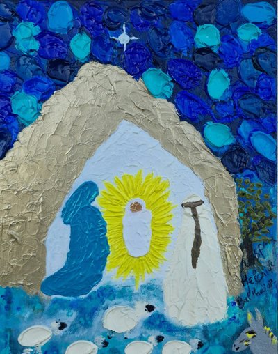 La naissance de Jésus, peinture originale de Venice Voisin