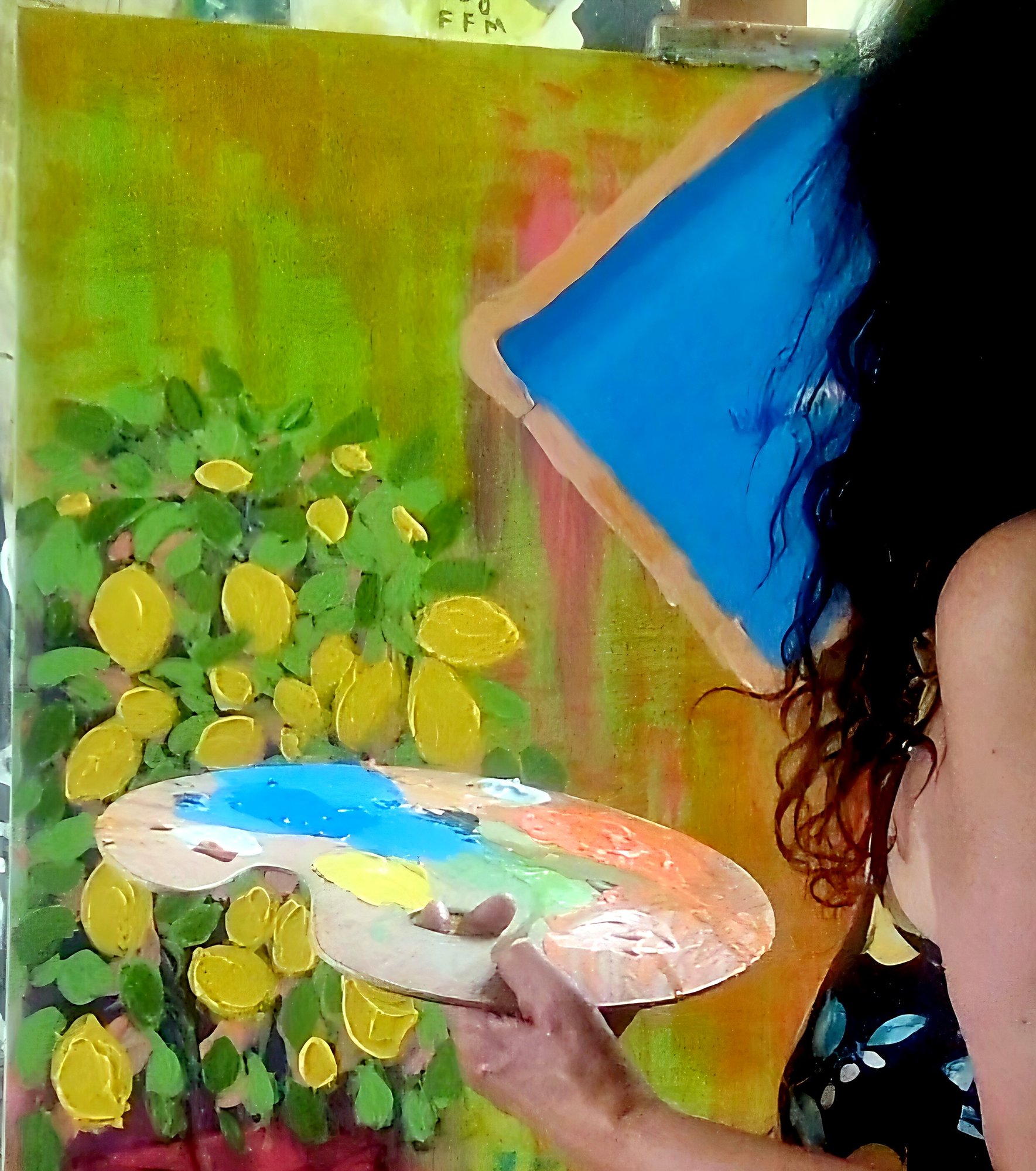 La palette et la matière en cours de travail