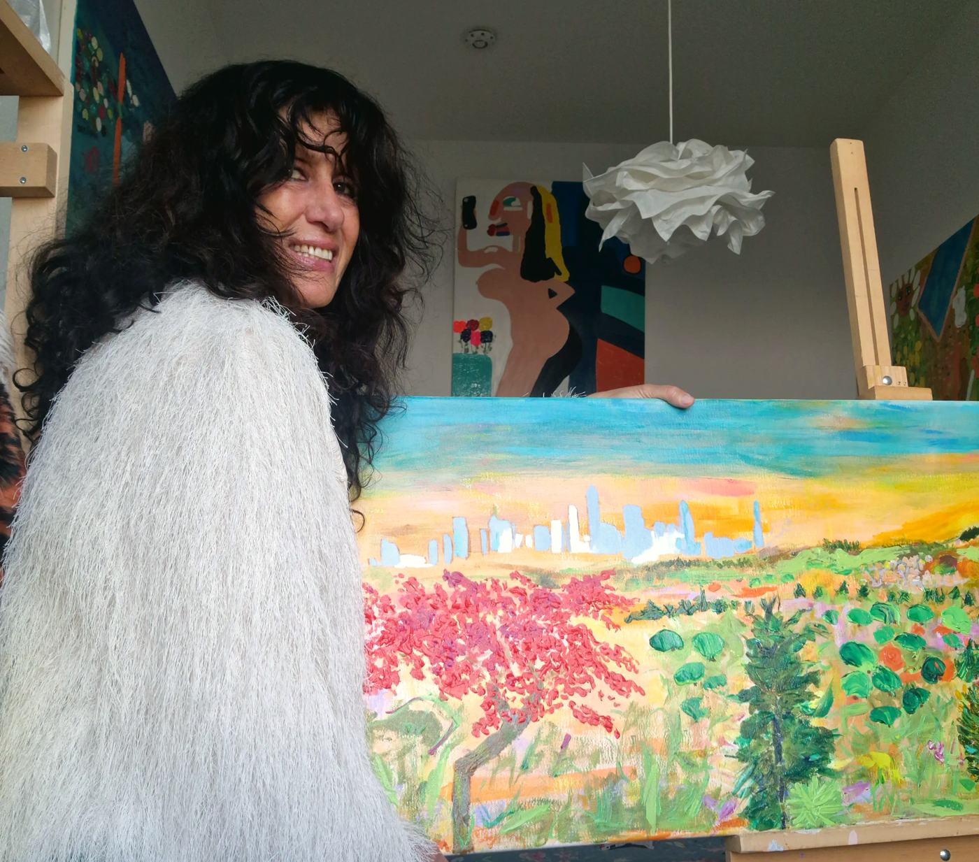 Venice Voisin dans son atelier du Taunus avec son paysage de Francfort